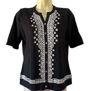 Charter Club S Black & White Cardigan Sweater Short Sleeve Office Work Dress